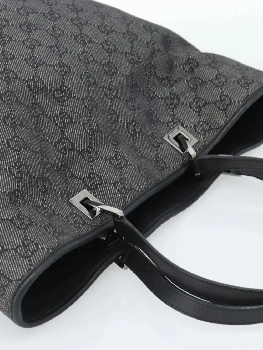 GUCCI GG Canvas Tote Bag Gray Silver 31243 Auth ep14697